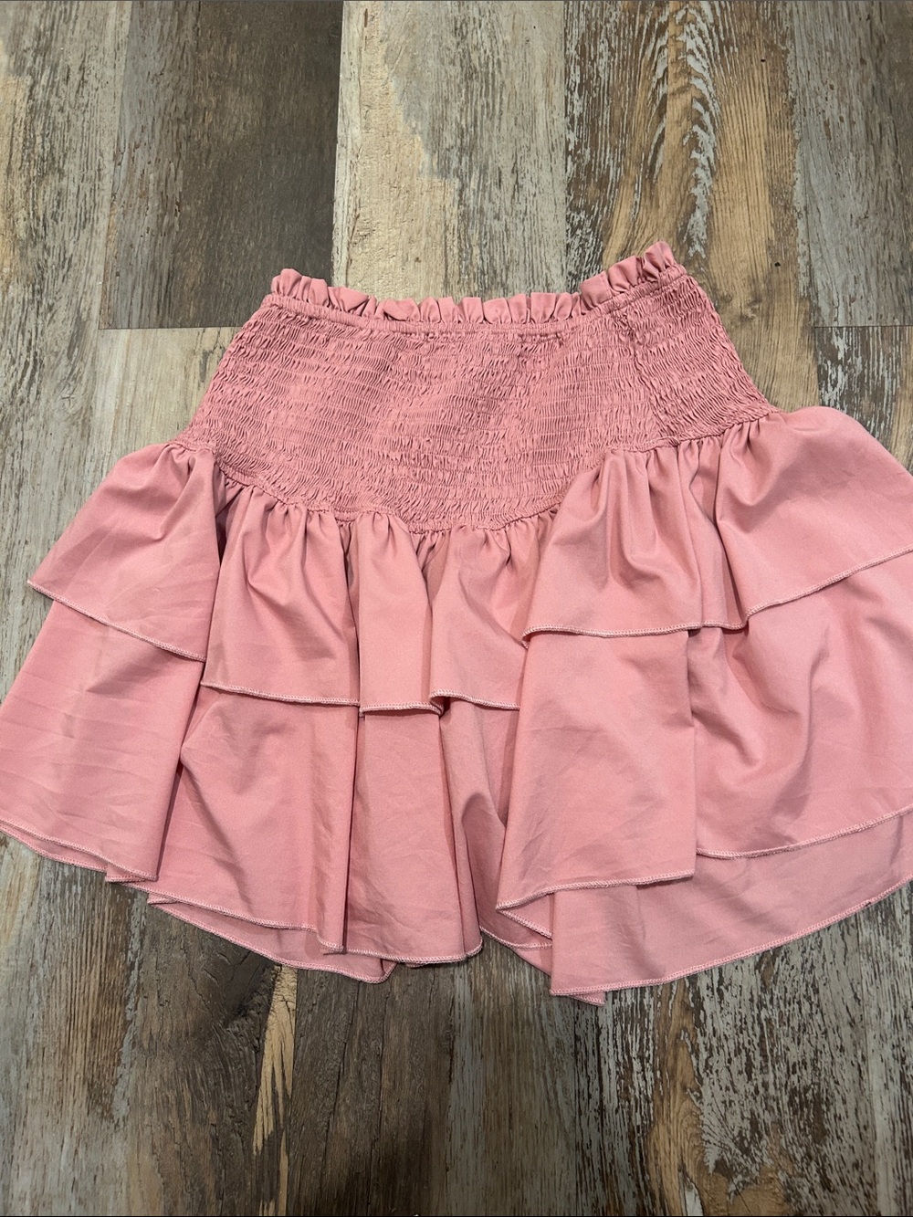Ruffled Smocked Mini Skirt in Dusty Pink